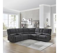 PRAGA 5 SEATER CORNER SOFA MODERN FABRIC RECLINER SOFA w DRINKS CONSOLES