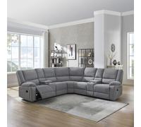 PRAGA 5 SEATER CORNER SOFA MODERN FABRIC RECLINER SOFA w DRINKS CONSOLES