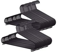PRAGATISHOP Black Plastic Coat Hangers - Strong, Non-Slip Adult Clothes Hangers with Trouser Bar & Notches, Space-Saving Wardrobe Organiser