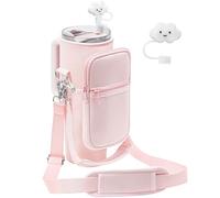 PRAGATISM Water Bottle Carrier Bag with Pouch for Stanley 30 oz Tumbler with Handle, Neoprene Water Bottle Holder Pocket with Adjustable 4.9FT Strap, Bottle Pouch for Stanley Cup Accessories