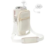 PRAGATISM Water Bottle Carrier Bag with Pouch for Stanley 30 oz Tumbler with Handle, Neoprene Water Bottle Holder Pocket with Adjustable 4.9FT Strap, Bottle Pouch for Stanley Cup Accessories