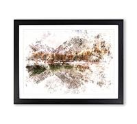 Pragser Wildsee Lake In Italy Watercolour Modern Framed Print | A4 Black Framed Wall Art | Ready to Hang | Modern Landscape Picture | Living Room Bedroom Lounge Office