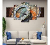 Prague Astronomical Clock Large Canvas Wall Art 5 Pieces | Framed Modern Paintings 150x80 cm | Stretched on Wooden Frame | Living Room Wall Decor | Ideal Home Decor Gift and Housewarming Present