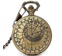 Prague Astronomical Clock Pocket Watch Quartz Analogue Clock 12 Constellation Clock Man Woman, Chain 30 cm Bronze, Retro