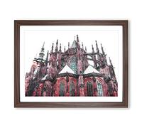 Prague Castle In The Czech Republic Painting Modern Art Framed Print | A2 Walnut Framed Wall Art | Ready to Hang | Modern Cityscape Picture | Living Room Bedroom Lounge Office