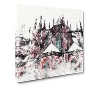Prague Castle In The Czech Republic Watercolour Canvas Print | Gallery Wrapped 30mm Frame Wall Art | 14x14 inches | Ready to Hang | Modern Cityscape Picture | Living Room Bedroom Lounge Office