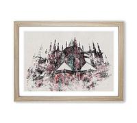 Prague Castle in The Czech Republic Watercolour Framed Print | A2 Oak Framed Wall Art | Ready to Hang | Modern Cityscape Picture | Living Room Bedroom Lounge Office