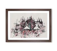 Prague Castle in The Czech Republic Watercolour Framed Print | A2 Walnut Framed Wall Art | Ready to Hang | Modern Cityscape Picture | Living Room Bedroom Lounge Office