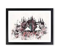 Prague Castle In The Czech Republic Watercolour Modern Framed Print | A2 Black Framed Wall Art | Ready to Hang | Modern Cityscape Picture | Living Room Bedroom Lounge Office