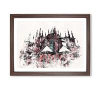 Prague Castle In The Czech Republic Watercolour Modern Framed Print | A2 Walnut Framed Wall Art | Ready to Hang | Modern Cityscape Picture | Living Room Bedroom Lounge Office