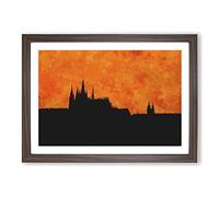 Prague Castle Painting Framed Print | A2 Walnut Framed Wall Art | Ready to Hang | Modern Cityscape Picture | Living Room Bedroom Lounge Office