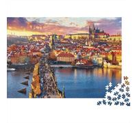 Prague Cityscape 1000 Piece Puzzles Colorful Prague Cityscape Sunset Decoration Puzzle Decompression Jigsaw for Men And Women Challenging Puzzles Jigsaw Puzzles for Adults 52x38cm/1000pcs