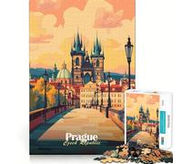 Prague Cityscape Jigsaw Puzzles 1000 Pieces for Adults Memory Boost Warm Time Image Assembly Fine Art Piece (38x52cm)