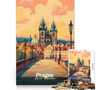Prague Cityscape Jigsaw Puzzles 1000 Pieces for Adults Memory Boost Warm Time Image Assembly Fine Art Piece (38x52cm)