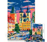 Prague Cityscape Painting Jigsaw Puzzles 1000 Pieces for Adults Think Smart Toy Indoor Play Accurate Cut Lovely Gift (38x52cm)