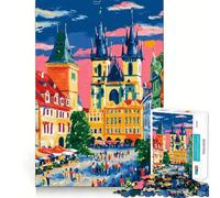 Prague Cityscape Painting Jigsaw Puzzles 1000 Pieces for Adults Think Smart Toy Indoor Play Accurate Cut Lovely Gift (38x52cm)