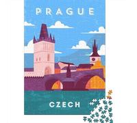 Prague Czech Adult Paper Puzzle, Romantic City Break Scene, Relaxing Challenge, Interlocking Paper Pieces, Travel Gift for Home Décor Fans, 38x26cm/1000pcs