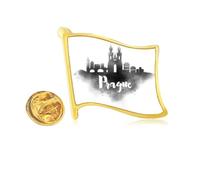Prague Czech Landmark Ink City Golden Metal Flag Lapel Pin Badge