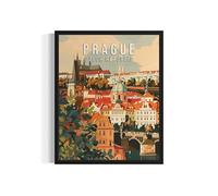 Prague Czech Republic Art Print Poster, Europe City Skyline Artwork Painting Wall Art Vintage Painting for Bedroom Bathroom Living Room Decor 53 (Prague Czech Republic, 8 x 10 inches, Unframed)