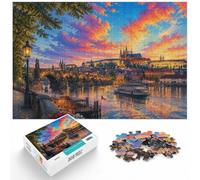 Prague Czech Republic Cityscape Painting Jigsaw Puzzle, 1000 Piece | Enjoy a jigsaw challenge for adults on rainy days for shared leisure.