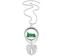 Prague Czech Republic Green Landmark Pendant Angel Wings Rotating Necklace Jewelry