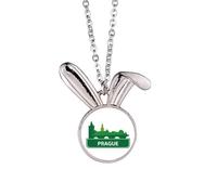 Prague Czech Republic Green Landmark Rabbit Necklace Pendant Bunny Animal Jewelry Gift