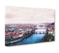Prague Czech Republic Skyline Canvas Print | Gallery Wrapped 30mm Frame Wall Art | 24x16 inches | Ready to Hang | Modern Cityscape Picture | Living Room Bedroom Lounge Office