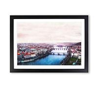 Prague Czech Republic Skyline Painting Framed Print | A2 Black Framed Wall Art | Ready to Hang | Modern Cityscape Picture | Living Room Bedroom Lounge Office