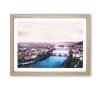 Prague Czech Republic Skyline Painting Modern Art Framed Print | A2 Oak Framed Wall Art | Ready to Hang | Modern Cityscape Picture | Living Room Bedroom Lounge Office