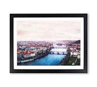 Prague Czech Republic Skyline Painting Modern Art Framed Print | A3 Black Framed Wall Art | Ready to Hang | Modern Cityscape Picture | Living Room Bedroom Lounge Office
