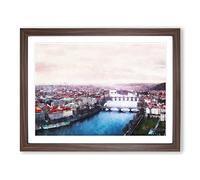 Prague Czech Republic Skyline Painting Modern Art Framed Print | A4 Walnut Framed Wall Art | Ready to Hang | Modern Cityscape Picture | Living Room Bedroom Lounge Office