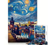 Prague Czech Republic Starry Night Art Teenagers 1000 Piece Jigsaw Puzzle Mind Exercise Toy Group Play Precision Cut Festival Gift (38x52cm)