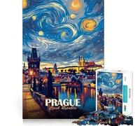 Prague Czech Republic Starry Night Art Teenagers 1000 Piece Jigsaw Puzzle Mind Exercise Toy Group Play Precision Cut Festival Gift (38x52cm)