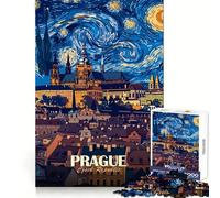 Prague Czech Republic Starry Night Art Teenagers 1000 Piece Jigsaw Puzzle Mind Exercise Toy Group Play Precision Cut Festival Gift (38x26cm)