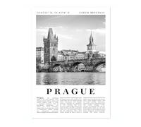 Prague - Czech Republic Travel Poster, Black & White Print, City Landmark. Modern Home Wall Decor For Living Room Bedroom, Archival Matte, A4 (Print Only) - 29.7x21cm