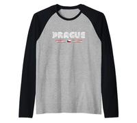 Prague Czechia 70s 80s Retro Type Flag Graphic Raglan Baseball Tee