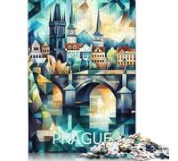 Prague Geometric Skyline Art - Charles Bridge Cityscape Puzzle for Adults And Teenagers 500 Pieces Puzzles for Adults Puzzles Home Decoration Puzzle Toys 500pcs (52x38cm)