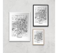 Prague Light City Map Giclee Art Print - A3 - Wooden Frame