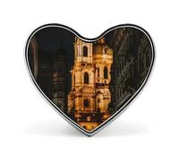 Prague Night City Pin Brooch Badge Heart Shape Button Stylish Decor for Backpacks Hats