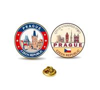 Prague Souvenir Pins Set of 2, Czech Republic Travel Collectible Badges, Alloy Metal with Gold Plating, City Landmark Tourist Gifts