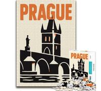 Prague Travel Poster Themed Wooden Jigsaw Puzzle for Adults, 300 PCS
