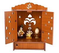 Praha Pooja Mandir for Home Wall Hanging MDF Wooden Temple with Door (Orange)