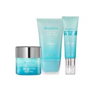 PRAI MenoGlow Value Set - Menopause Skincare & Support - Cooling, Soothing, Collagen Boost - Face Creme Gel Moisturiser (50ml), Hot Flush Cool Fix Serum (60ml), Ultra Rejuvenating Sleep Mask (50ml)