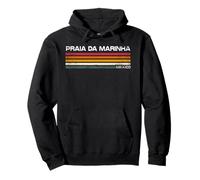 Praia Da Marinha Portugal Retro Stripes Vintage Travel Pullover Hoodie
