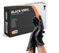 PRAIMA Black Vinyl Gloves, 100 Count, Powder Free & Latex Free, Multi-Purpose Black Disposable Gloves for Food Handling, Cooking, Cleaning & Medical Use (M, 100)