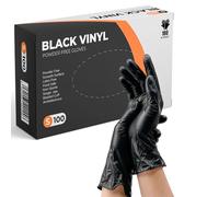 PRAIMA Black Vinyl Gloves, 100 Count, Powder Free & Latex Free, Multi-Purpose Black Disposable Gloves for Food Handling, Cooking, Cleaning & Medical Use (S, 100)