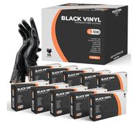 PRAIMA Black Vinyl Gloves, 1000 Count, Powder Free & Latex Free, Multi-Purpose Black Disposable Gloves for Food Handling, Cooking, Cleaning & Medical Use (L, 1000)