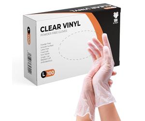 PRAIMA Clear Vinyl Gloves, 100 Count, Clear Disposable Gloves (100, Large)