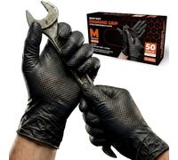 PRAIMA Mechanic Gloves, Diamond Grip Black Nitrile Disposable Gloves | Powder-Free, Latex-Free, Extra Thick & Strong Rubber Gloves for Work, Automotive, Industrial, and Cleaning Use (M, 500, count)