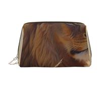 Prairie lion Makeup Bag for Women Cosmetic Bags Leather Travel Makeup Case Organizer Waterproof Make up Pouch Open Flat Toiletry Bag Portable Storage Pouch for Travelling, Gold, One Size